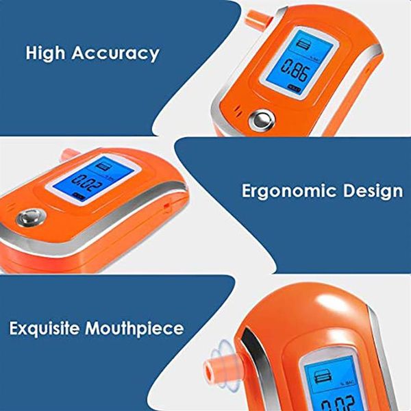 Teste de alcoolismo testador de álcool profissional bafômetro digital analisador de respiração com grande display lcd 11 pçs bocal255w