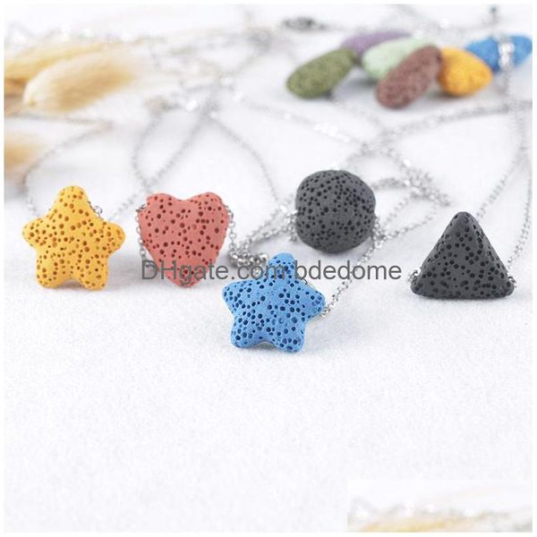 Collane con ciondolo 9 colori / lotti Lava Rock Triangolo Stella Cuore Pesce Goccia Perline Olio essenziale Diffusore Pietra Per le donne Moda Deli Dhr5W