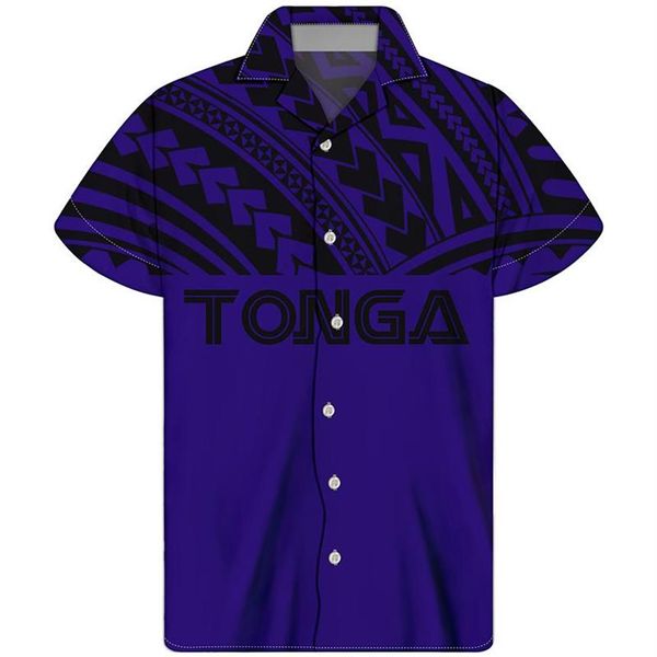 Camicie casual da uomo HYCOOL Tonga Tattoo Stampa Camicia da uomo vintage a maniche corte blu navy con bottoni Oversize Hawaiian Beach Cust2408