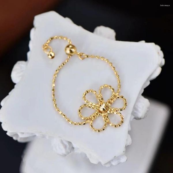 Cluster Ringe LABB Echt 18 Karat Gold Verstellbarer Ring Einfaches Blumendesign Reine AU750 Spitze Weiche Feine Schmuck Geschenk für Frauen R117