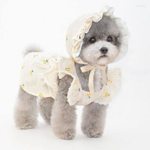 Cão vestuário vestido chapéu boné verão vestidos de gato saia viagem ao ar livre roupas para animais de estimação filhote de cachorro yorkshire pomeranian poodle bichon roupas