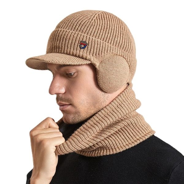 Beanie / Skull Caps Inverno Quente Earflap Balaclava Chapéu para Homens Mulheres Cachecol Conjunto com Pelúcia Veludo Beanie Chapéu Masculino Pulôver Chapéu de Malha Bonnets Masculino 230915