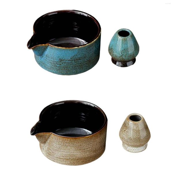 Spazzole per il tè, 2 ciotole in ceramica Matcha e porta fruste, tazza per porridge per insalata, per gli amanti delle bevande, preparazione giapponese