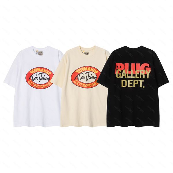 Galerias DEPT Harajuku 23SS Primavera Vintage Lavado Selo de Ouro PLUG Letras Impressas Logo Camiseta Solta Oversized Hip Hop Unissex Manga Curta Tees HBG