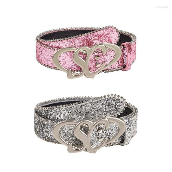 Cintos Snap Belt Menina Rosa Prata Decorações Europeu e Americano Moda Lantejoulas Jeans All-Matched Design