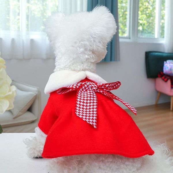 Vestuário para cães PETCÍRCULO Roupas Check Bow Ano Vestido para Pequeno Cachorrinho Médio Gato Todas as Estações Roupas para Animais de Estimação Traje Suprimentos Casaco