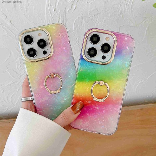 Handyhüllen Shell Muster Regenbogen Ring Schnalle iPhone 14ProMax Geeignet für 13 Doppelseitige Filmbeschichtung 12 Telefonhülle Q230915