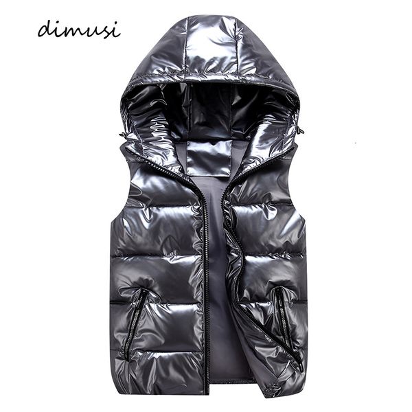 Gilet da uomo DIMUSI Gilet da uomo Moda invernale Argento Maschile imbottito in cotone Cappotti con cappuccio Giacche senza maniche Gilet spessi casual Abbigliamento da uomo 230915