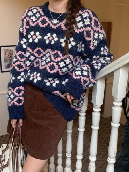 Женские свитера Alien Kitty, винтажные пуловеры с цветочным принтом, женские зимние 2023, повседневные офисные женские уличные теплые модные свободные милые свитера