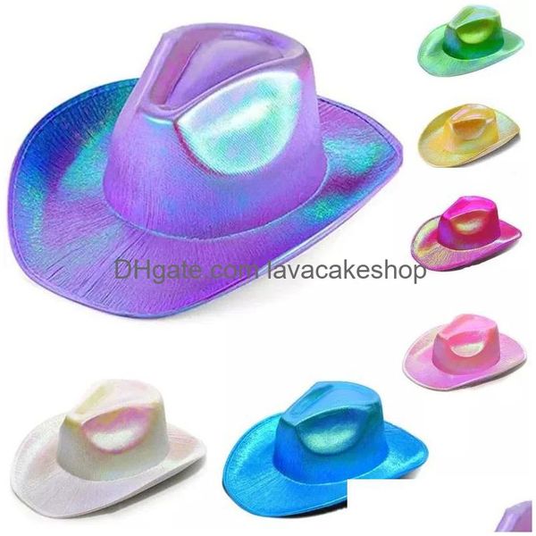 Cappelli da festa Cappello da cowboy spaziale Neon scintillante Glitter Cappellini lucidi Rave olografico Fluorescente Accessori per costumi di Halloween Consegna di goccia H Dhqji