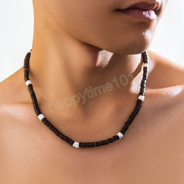 Collana girocollo corta a catena con piccole perline in legno naturale per uomo Catene con perline alla moda sul collo Accessori maschili 2023 Gioielli di moda