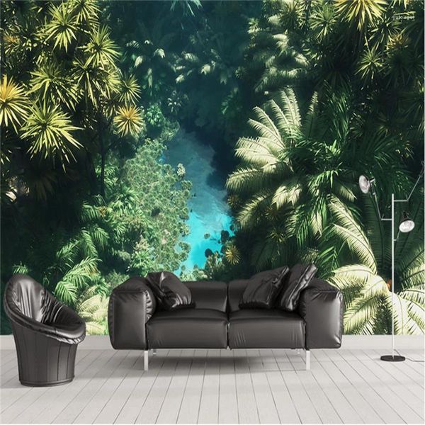 Fondos de pantalla Edad Media Bosque Tropical Lluvia Paisaje 3D Po Sala de estar Dormitorio Papeles de pared Decoración para el hogar Papel de pared