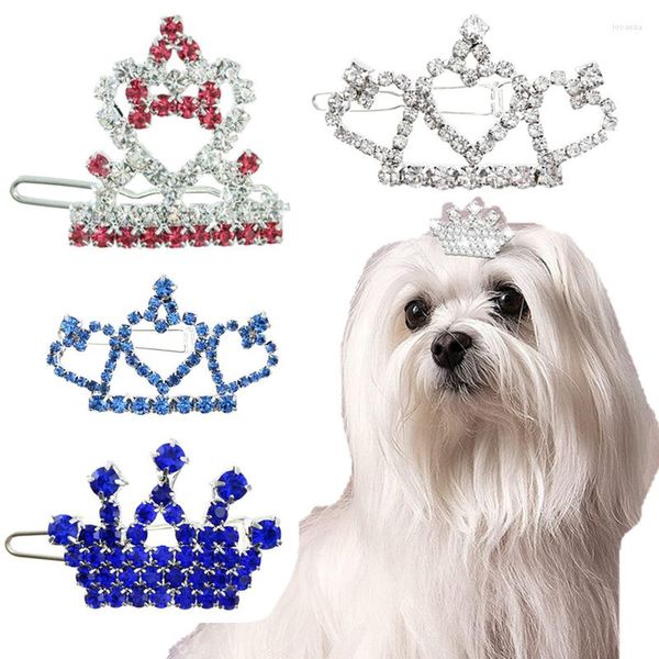 Cão vestuário bling delicado cristal hairpin strass coroa gato grampo de cabelo colar pet shih tzu york kitty laço decoração suprimentos