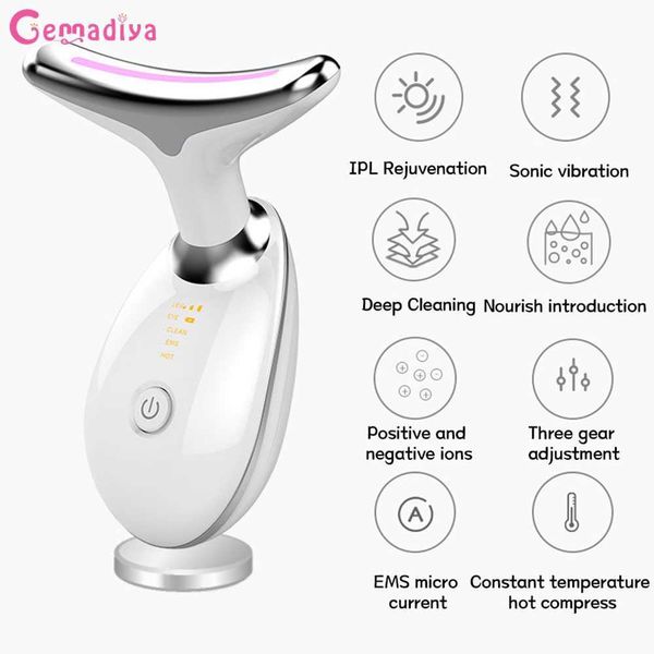 Dispositivos de cuidados faciais LED Photon Therapy Pescoço Facial Lifting Massageador Ems Pele Aperte Reduzir Queixo Duplo Aquecimento Anti Rugas Remover Dispositivo de Olho 230915