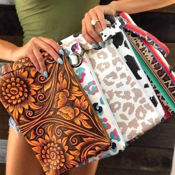 Pu kozmetik çanta kızlar bileklik makyaj çantaları ayçiçeği leopar inek desen baskılı moda bileği grubu yemek çanta para cüzdanları g268z