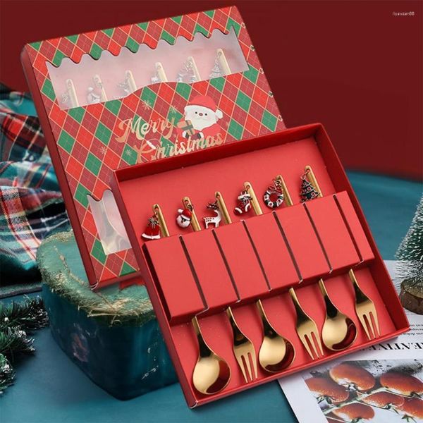 Colheres utensílios de jantar festivos conjunto de talheres de natal de aço inoxidável com decorações para decoração de casa