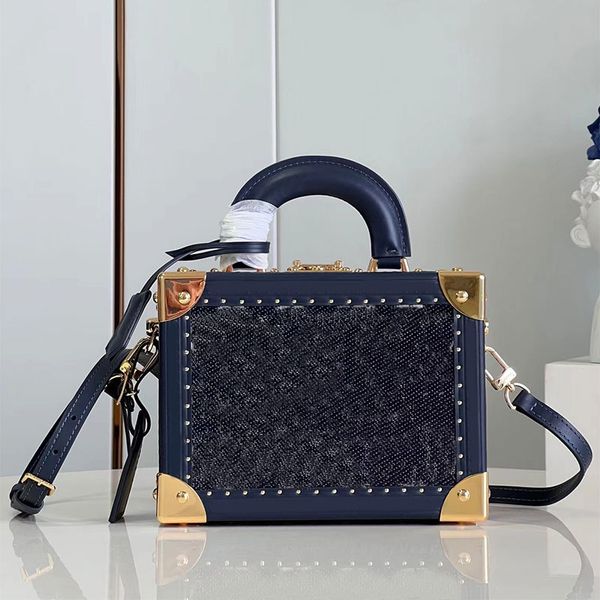 Women Box Bag Hartkofferbox -Tasche Blau Jeans Bunte Handtasche Frauen Fashion Tasche Designer Tasche Top Griff Kosmetikkoffer Super Top Mirror Qualität Luxus Crossbody Tasche