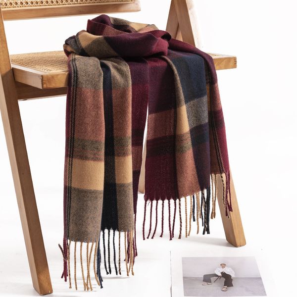 Lenços grandes xadrez imitação cashmere cachecol inverno homens comutando pescoço frio moda quente xale sarja comprimento médio 230914