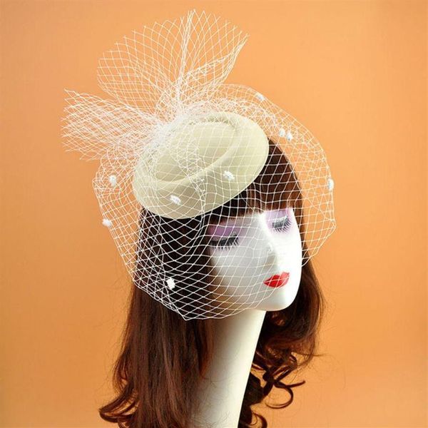 Altri articoli per feste per eventi Cappello da donna in feltro Fascinator Topper Maglia a rete Velo Piccolo peluche Fermagli per capelli a punta d'onda Matrimonio nuziale 245z