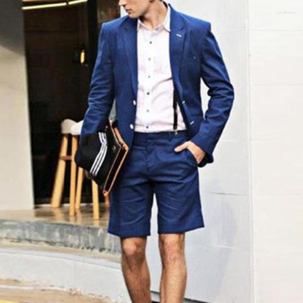 Herrenanzüge Blau Sommer Strand Einfache Männer Mit Kurzer Hose Jacke Sets Slim Fit Nach Maß Hochzeit Smoking 2 Stück Casual Blazer