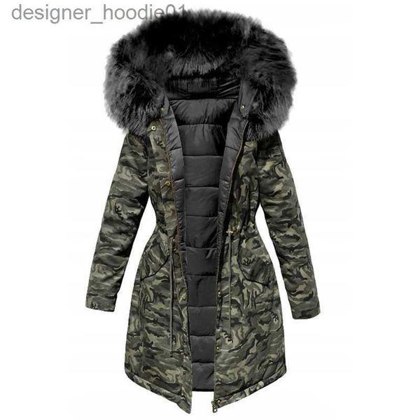 Piumini da donna Parka da donna Cappotti trapuntati Giacca invernale Parka con cappuccio Cappotto Parka ampio Cappotto mimetico imbottito 230215 L230915