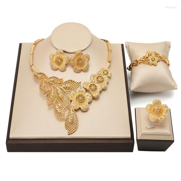 Collana orecchini set dichiarazione gioielli da sposa donna marca Dubai set di gioielli placcati oro 18 carati accessori da sposa nigeriani all'ingrosso