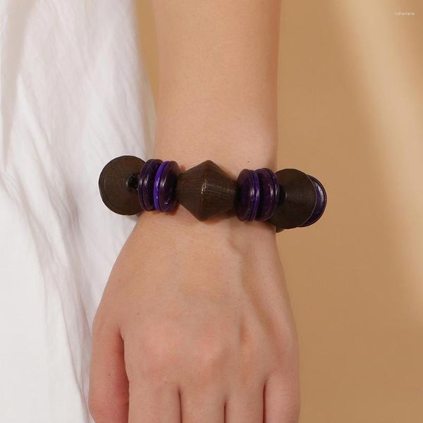 Bracciale con ciondoli di perline di legno per donna Braccialetti con corde di perline di legno grandi marroni Braccialetti Accessori di moda per gioielli di dichiarazione