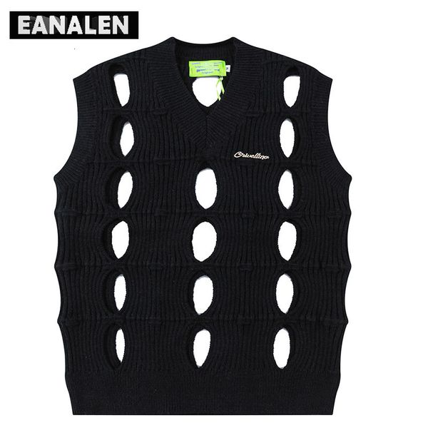 Coletes masculinos Harajuku Vintage Black Hole Sweater Colete Masculino Coreano Street Wear Designer Malha Pulôver Y2K Oversized Sweater Vest Mulheres 230915