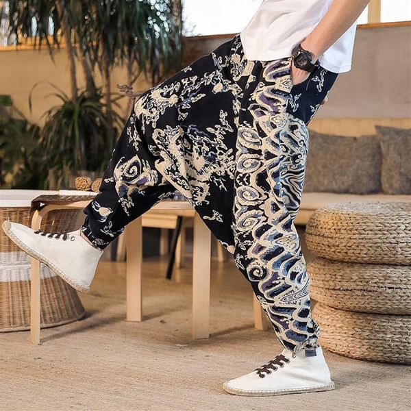 Drop Crotch Druck Jogger Trausers Männer Harem Hosen Mode Hip Hop Streetwear Baggy M-3XL Breite Bein Neun-punkte Männer's202t