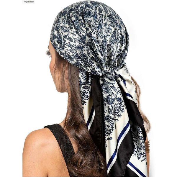 Moda cetim quadrado lenço de cabeça 35 polegadas leve seda como lenços de pescoço-lenço de cabelo bandana de luxo para senhoras