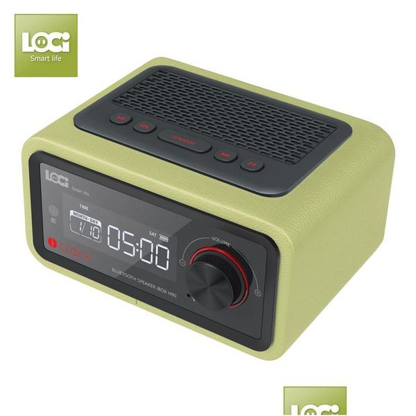 Tragbare Lautsprecher Luxus Ibox H90 Holzgehäuse Pu-Leder Bluetooth-Lautsprecher mit Kalender Wecker FM-Radio Hände - Mikrofon Holz Dhbh2