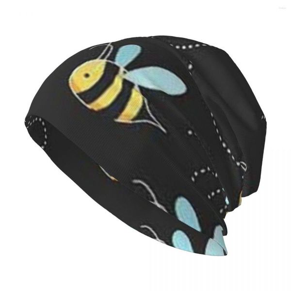 Berets Bumble Bees Print Stilvolle Stretch-Strick-Slouchy-Beanie-Kappe Multifunktions-Totenkopfmütze für Männer und Frauen