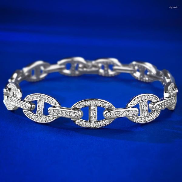 Link pulseiras 2023 s925 prata porco nariz pulseira cheia de diamante personalizado moda e elegante ins estilo mingyuan