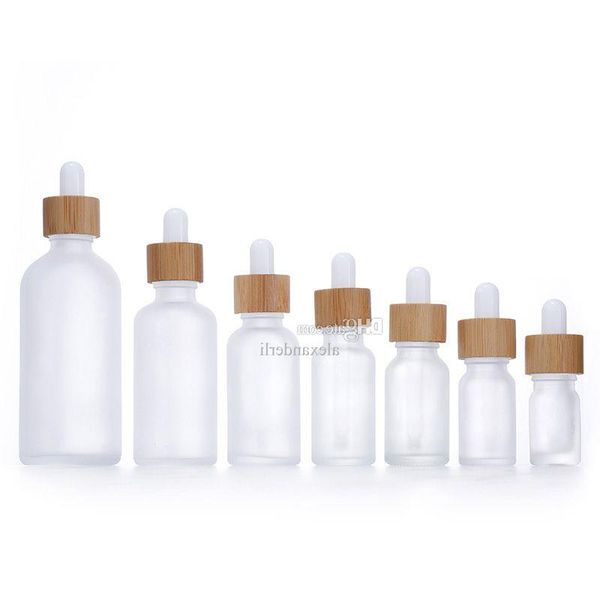 Mattierte weiße Glastropfflasche 10 ml, 15 ml, 20 ml, 30 ml, 50 ml mit Bambuskappe, 1 Unze Holzflaschen für ätherische Öle Vtcih