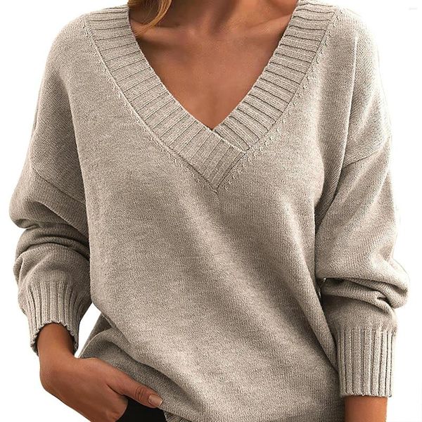 Maglioni da donna Pullover in maglia Donna Scollo a V ampio Casual Tutta la maglieria Felpa da uomo grande e alta Donna