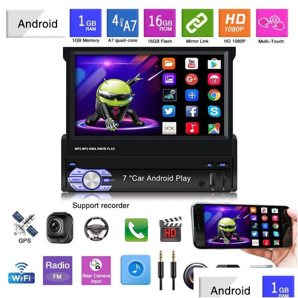 Auto-GPS-Zubehör 7-Zoll-1-DIN-Teleskop-Sn-Navigator Android 9.1-Radio All-In-One-Big-Navigation Palm FL Touch Drop Delivery Autom Dhdub