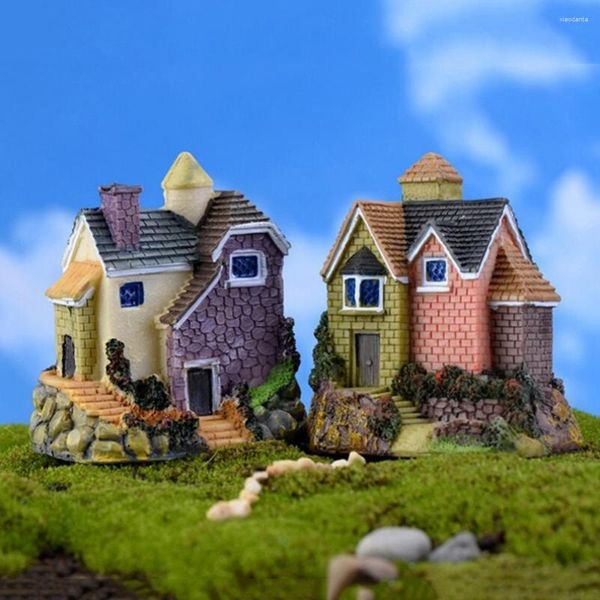 Decorações de jardim micro paisagem decoração em miniatura resina ornamento fada palha casa