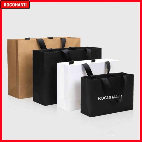 Shopping bag in carta con logo personalizzato 50X con manico in nastro per confezioni regalo di abbigliamento3166