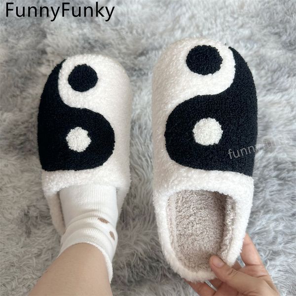 Pantofole Yin Yang per donna Accogliente casa in pile per interni in peluche Memory Foam antiscivolo Scarpe da soggiorno 230915