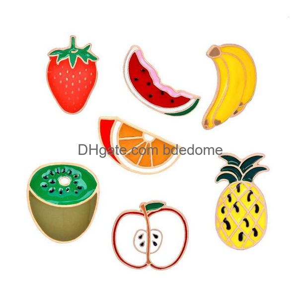 Pins broches colorf esmalte frutas mulheres maçã banana abacaxi stberry melancia emblema dos desenhos animados para crianças moda jóias gota deli dhpil