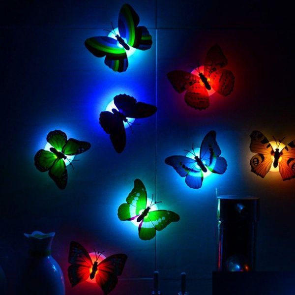Gece Işıkları Romantik Sihirli Colorf Kelebek Dekoratif Işık Yapıştırıcı Led Çocuklar için İdeal Yatak Odası Damla Teslimat Aydınlatma Kapalı Dhaxf