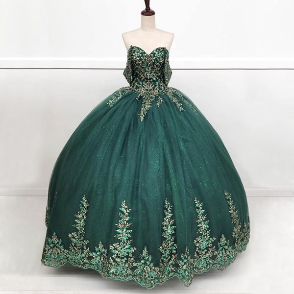 Hunter Ballkleid Spitze Quinceanera Kleider Pailletten appaillierter Promkleider vor dem Schulterausschnitt Tüll süße 15 Korsett Masquerade Kleid 415