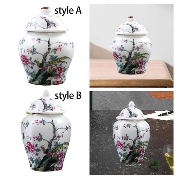 Vasos cerâmica gengibre jar porcelana templo armazenamento de alimentos com tampa para decoração de peça central de mesa de casa