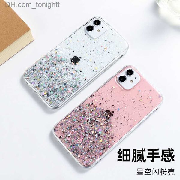 Casos de telefone celular Maiden's Heart Star Drop Glue iPhone12 Glitter Powder é adequado para 13Pro11 / XR Mobile Phone Case Soft Q230915