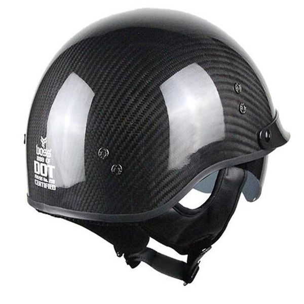 Voss 888CF Mezzo casco DOT in vera fibra di carbonio con lente solare a discesa e sgancio rapido in metallo - S - Carbonio lucido3255