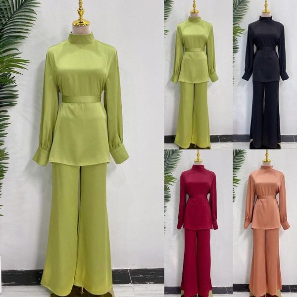 Roupas étnicas Mulheres Muçulmanas Tops Cintura Elástica Calças Duas Peças Set Dubai Turquia Tracksuit Outfits Islam Eid Ramadan Abaya Vestido Kaftan