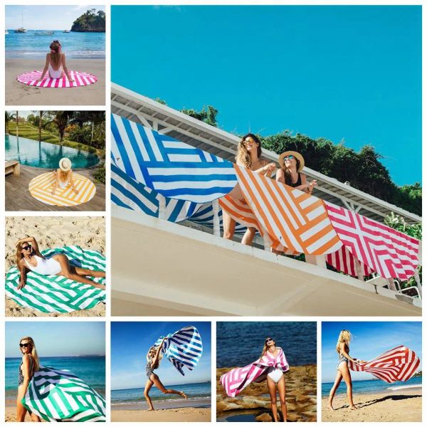 Listrado impresso toalha de praia viagem banho secagem esportes natação banho corpo yoga esteira listra toalhas de praia moda