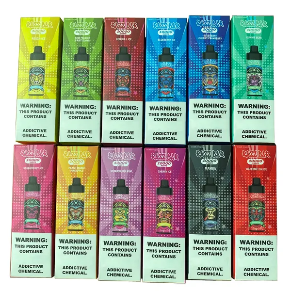 Original recarregável RAZZ BAR 10000 Puffs descartáveis Bobina de malha vape pod caneta E kits de cigarro 10K puffs 650mah bateria 20ML pré-preenchido 16 sabores Entrega mais rápida