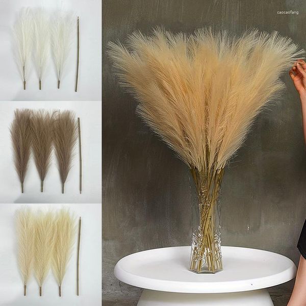 Flores decorativas 1 peça grama artificial de pampas 110cm simulação seda reed ramo plantas falsas para festa de casamento decoração de peça central