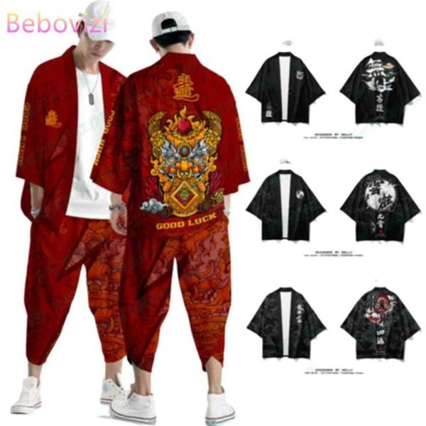 20 стилей костюм плюс размер 4XL 5XL 6XL китайский японский самурай Харадзюку кимоно кардиган женщины мужчины косплей юката топы брюки комплект X07229H